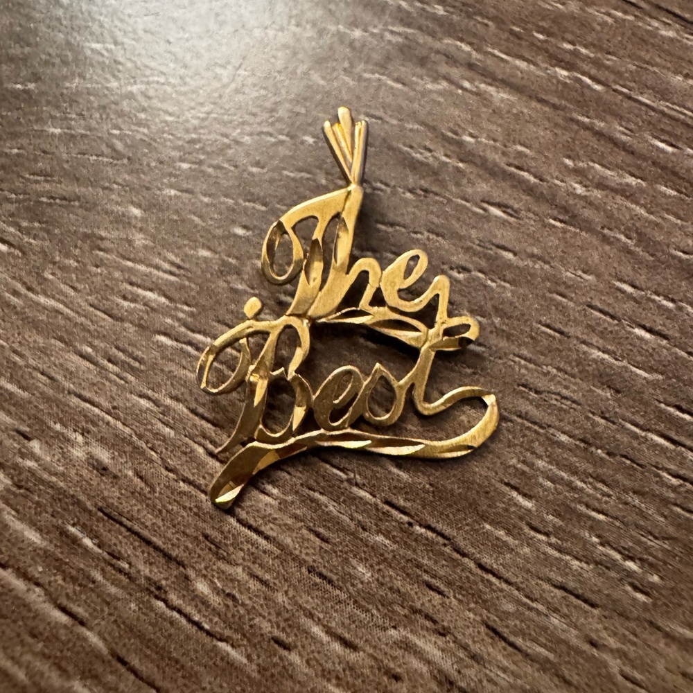 14K Gold 'The Best' Script Pendant Necklace Charm